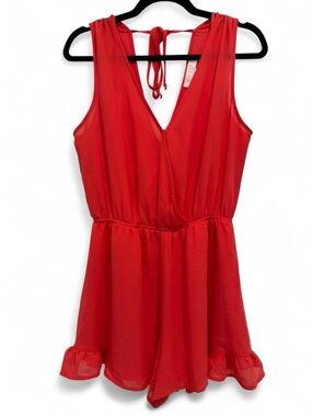 ASTR The Label Surplice Wrap Romper Revolve Nordstrom Small Coral Red